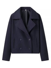 Aurohaya Women’s Short Double Breasted Peacoat with Notched Collar Oversized Elegant Winter Jacket